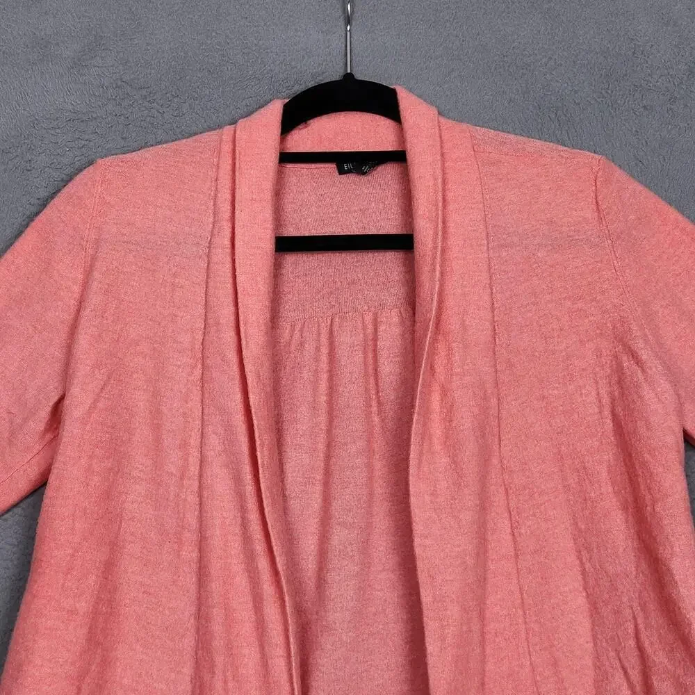 Eileen Fisher Sweater Womens Medium Pink 100% Cashmere Open Cardigan Knit
